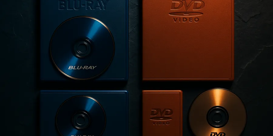 Physical media disc collection arranged on a dark surface